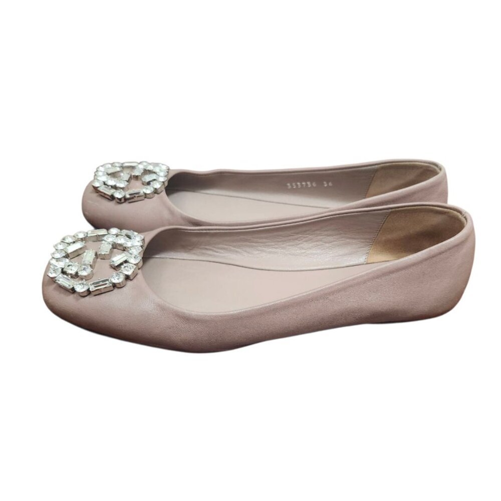 Gucci Women's Ballet Flats Pink Satin Square Toe GG Crystal Logo Designer Shoes - Picture 7 of 14
